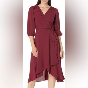 DKNY Burgundy Faux Wrap Dress